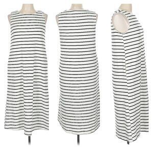Cynthia Rowley Women's LARGE TJX Stripped Sleeveless Dress Black White Boat Neck